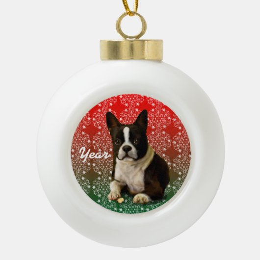 KerstBoston Terrier Keramische Bal Ornament (Voorkant)