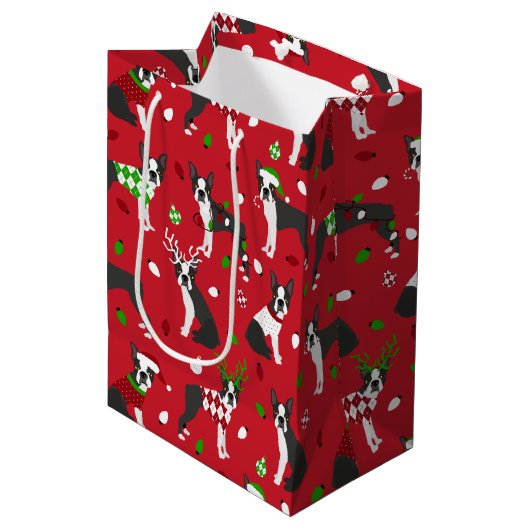 KerstBoston Terrier Medium Gift Bag Medium Cadeauzakje (Voorkant Gekanteld)
