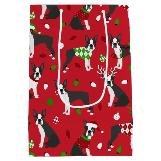 KerstBoston Terrier Medium Gift Bag Medium Cadeauzakje (Achterkant)