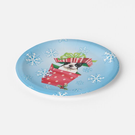 KerstBoston Terrier Papieren Bordje (Gekanteld)