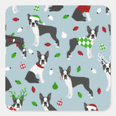 KerstBoston Terrier Vierkante Sticker (Voorkant)