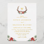 Kerstbotanische Antler Wreath Winter Weddenschap Folie Uitnodiging Briefkaart (Voorkant)