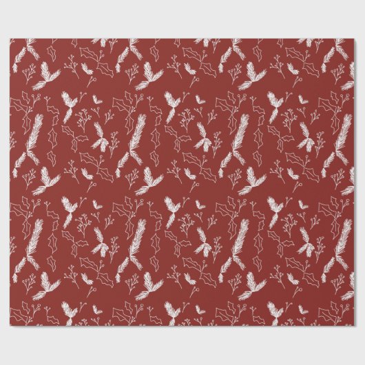 Kerstbotanische bessen met rode bladeren cadeaupapier (Vlak)