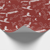 Kerstbotanische bessen met rode bladeren cadeaupapier (Hoek)