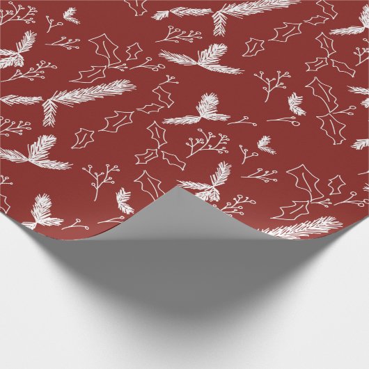 Kerstbotanische bessen met rode bladeren cadeaupapier (Hoek)