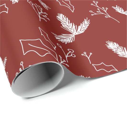 Kerstbotanische bessen met rode bladeren cadeaupapier (Rol Hoek)