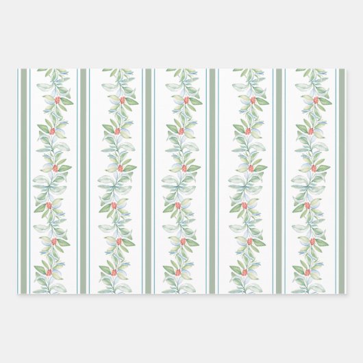 Kerstbotanische bladeren en bessen Waterverf Inpakpapier Vel (Voorkant 3)