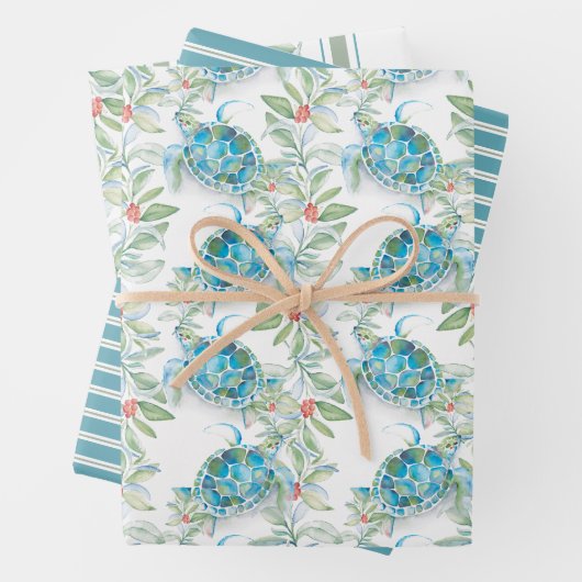 Kerstbotanische bladeren en Zeeen Waterverf Inpakpapier Vel (In situ)