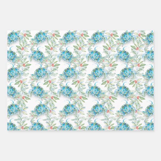 Kerstbotanische bladeren en Zeeen Waterverf Inpakpapier Vel (Voorkant)