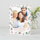 Kerstbotanische Happy Holiday Flat Foto Feestdagenkaart (Staand voorkant)