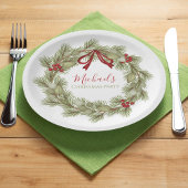 Kerstbotanische krans Rode Holly bessen blad Papieren Bordje