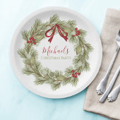 Kerstbotanische krans Rode Holly bessen blad Papieren Bordje