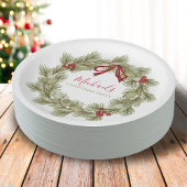 Kerstbotanische krans Rode Holly bessen blad Papieren Bordje