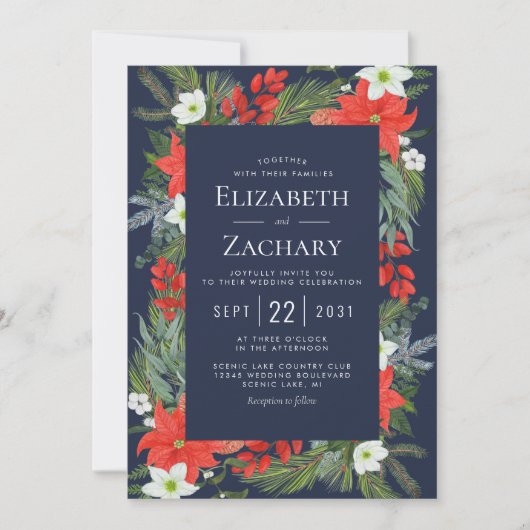 Kerstbotanische marineblauw winterhuwelijk kaart