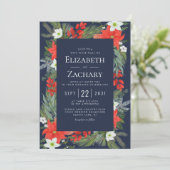 Kerstbotanische marineblauw winterhuwelijk kaart (Staand voorkant)