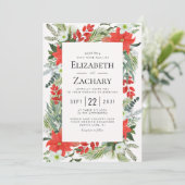 Kerstbotanische rode winterbruiloft uitnodigen kaart (Staand voorkant)