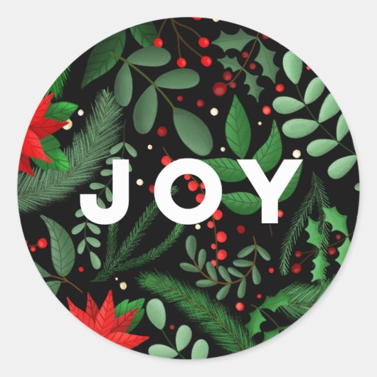 Kerstbotanische vreugde (op zwart) Vakantie Ronde Sticker (Voorkant)