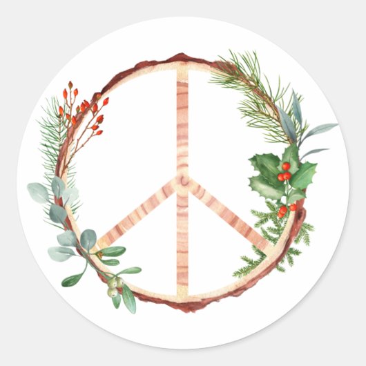 Kerstbotanische Wooden Peace Sign Ronde Sticker (Voorkant)
