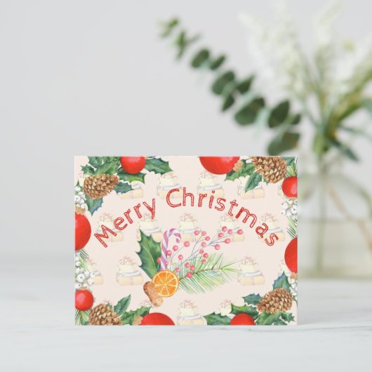 KerstBouquet verbrand Oranje Snoep Barry Wreath Feestdagenkaart (Staand voorkant)