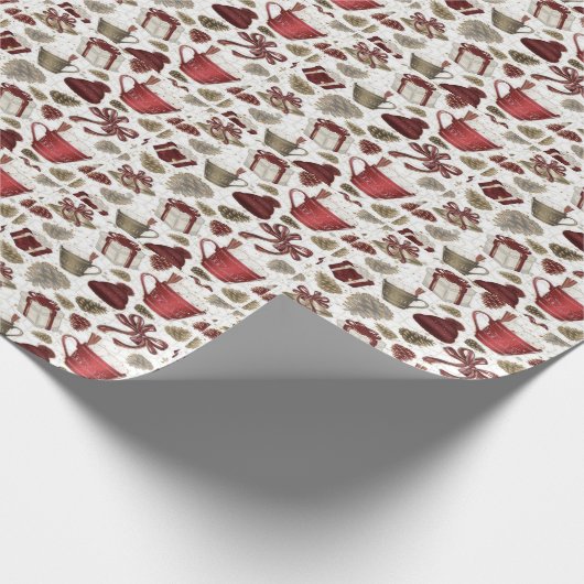 KerstBourgundy Hot Cocoa Pinecones Cadeaupapier (Hoek)