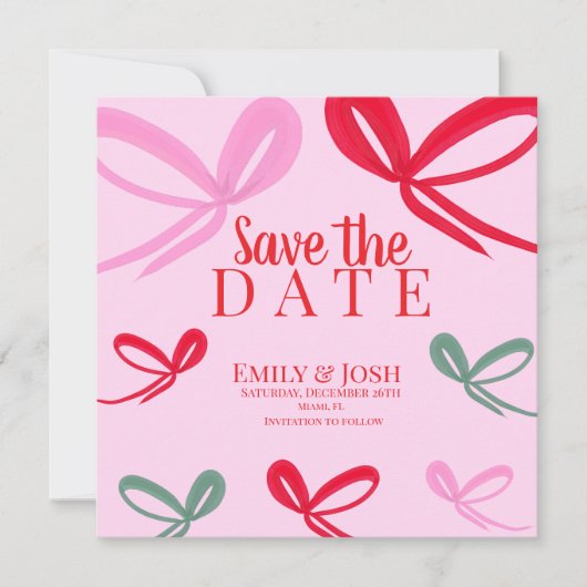 Kerstbows Multicolor Save the Date  (Voorkant)