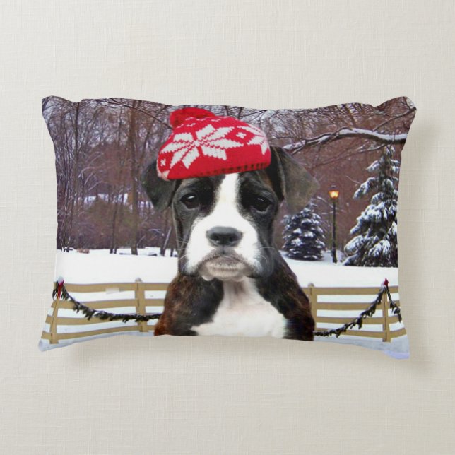 Kerstboxeerpuppy Accent Kussen (Achterkant)