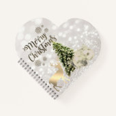Kerstboxen, pine-structuur, Deer, Glittery Bokeh Notitieboek (Voorkant)