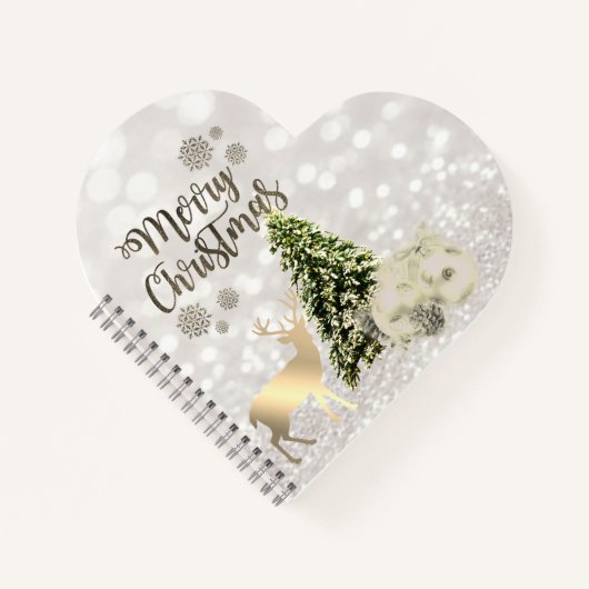 Kerstboxen, pine-structuur, Deer, Glittery Bokeh Notitieboek (Voorkant)