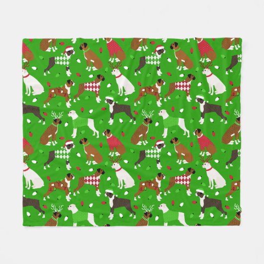 kerstboxer Dog Fleece Blanket (Voorkant (Horizontaal))