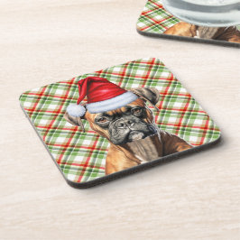 Kerstboxer Dog met Green Red Pset Holiday Bier Onderzetter