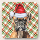 Kerstboxer Dog met Green Red Pset Holiday Bier Onderzetter (Voorkant)