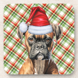 Kerstboxer Dog met Green Red Pset Holiday Bier Onderzetter