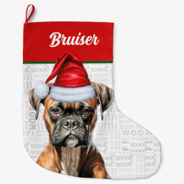 Kerstboxer Dog met naam Wof Background Grote Kerstsok