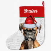 Kerstboxer Dog met naam Wof Background Grote Kerstsok (Achterkant)