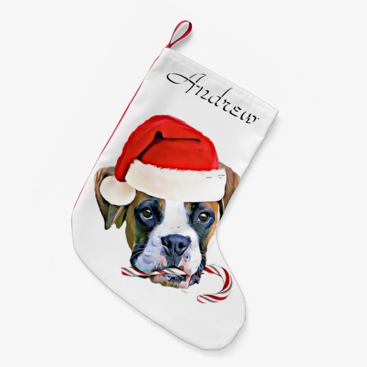 Kerstboxer puppy dog op maat kleine kerstsok (Voorkant (Hangend))