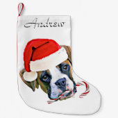 Kerstboxer puppy dog op maat kleine kerstsok (Voorkant)
