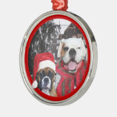 Kerstboxerhonden premiumronde sieraden metalen ornament (Links)