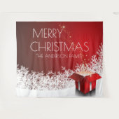 Kerstboxverrassing sneeuwvlokken rode witte banner wandkleed (Voorkant (horizontaal))