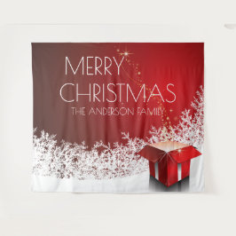 Kerstboxverrassing sneeuwvlokken rode witte banner wandkleed