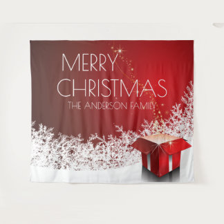Kerstboxverrassing sneeuwvlokken rode witte banner wandkleed