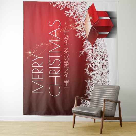 Kerstboxverrassing sneeuwvlokken rode witte banner wandkleed (In situ)