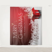 Kerstboxverrassing sneeuwvlokken rode witte banner wandkleed (Voorkant)