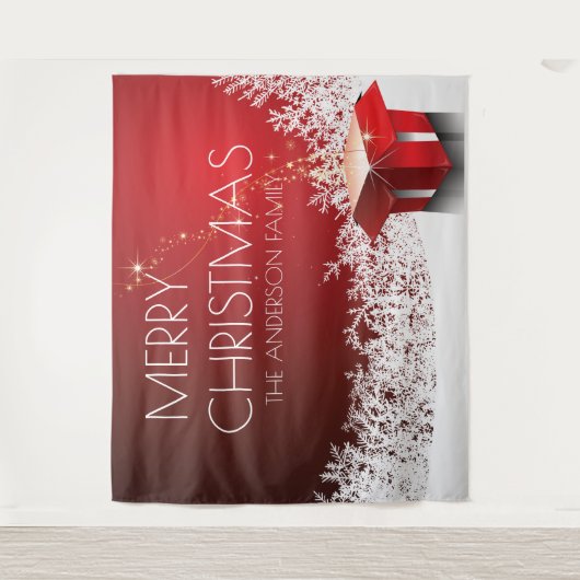 Kerstboxverrassing sneeuwvlokken rode witte banner wandkleed (Voorkant)