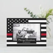 kerstbrandweerman Thin Red Line Flag Foto Feestdagenkaart (Staand voorkant)