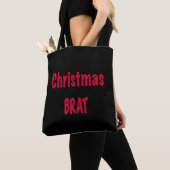 Kerstbrat rood op zwart tote bag (Dichtbij)