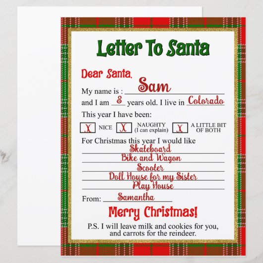 kerstbrief aan de kerstman (Voorkant / Achterkant)