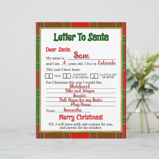 kerstbrief aan de kerstman (Staand voorkant)