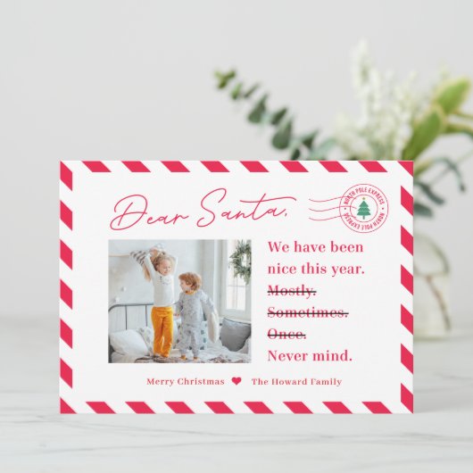 Kerstbrief Aan Kerstman Kinderen Kerst Foto Kaart (Staand voorkant)