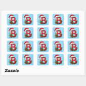 Kerstbrief B Versierd Met Santa Hoed Vierkante Sticker (Vel)