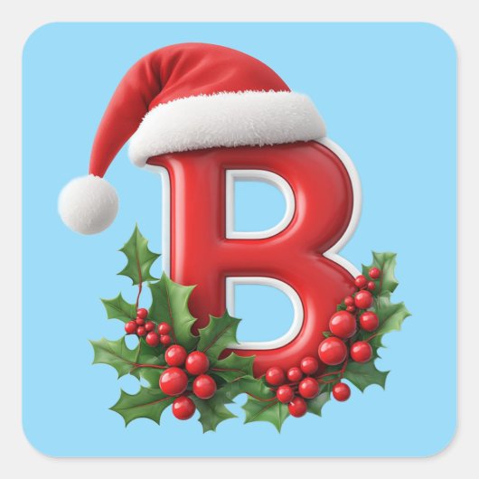 Kerstbrief B Versierd Met Santa Hoed Vierkante Sticker (Voorkant)